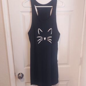 Black Kitty Face Nightgown Sleeveless Pajama Dress